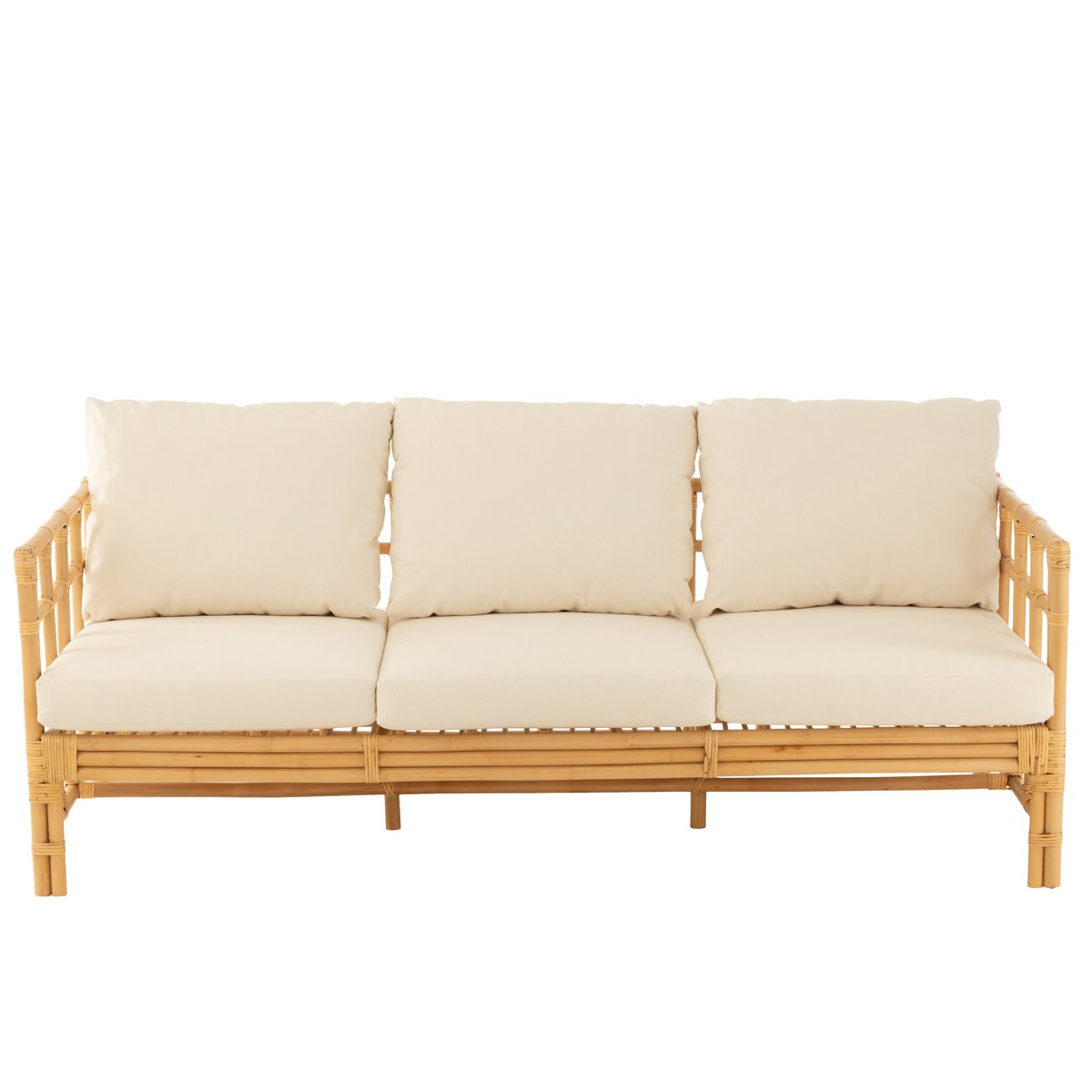Canapé J-Line Elise + coussin 3 personnes - rotin/textile - naturel/blanc