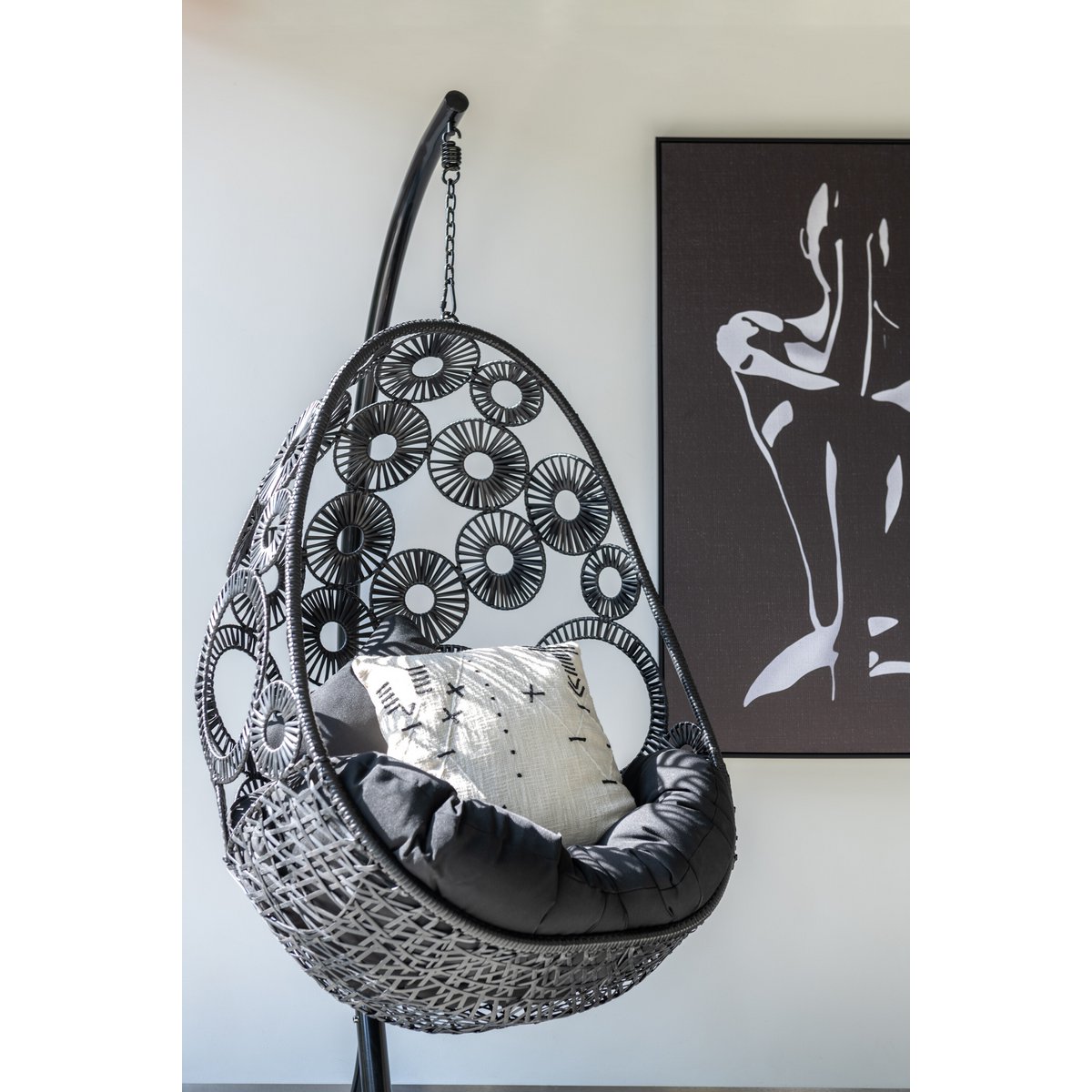 J-Line Cadre Femme Toile/Bois Blanc/Noir