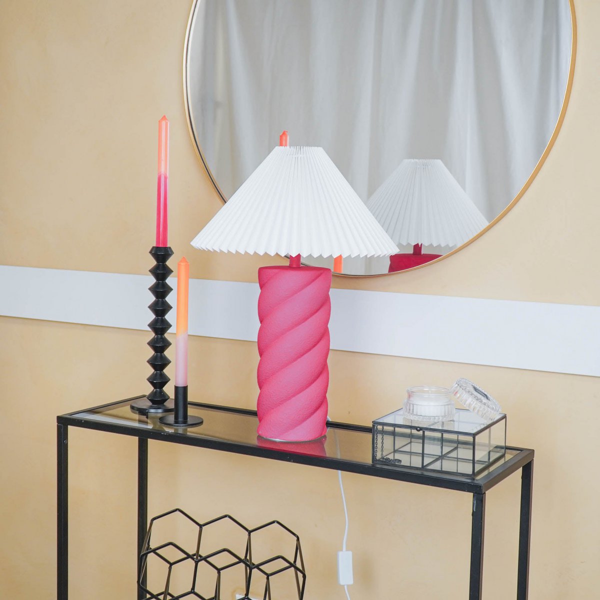 Lampe de table - Céramique - Rose néon - E27-12x12x28cm