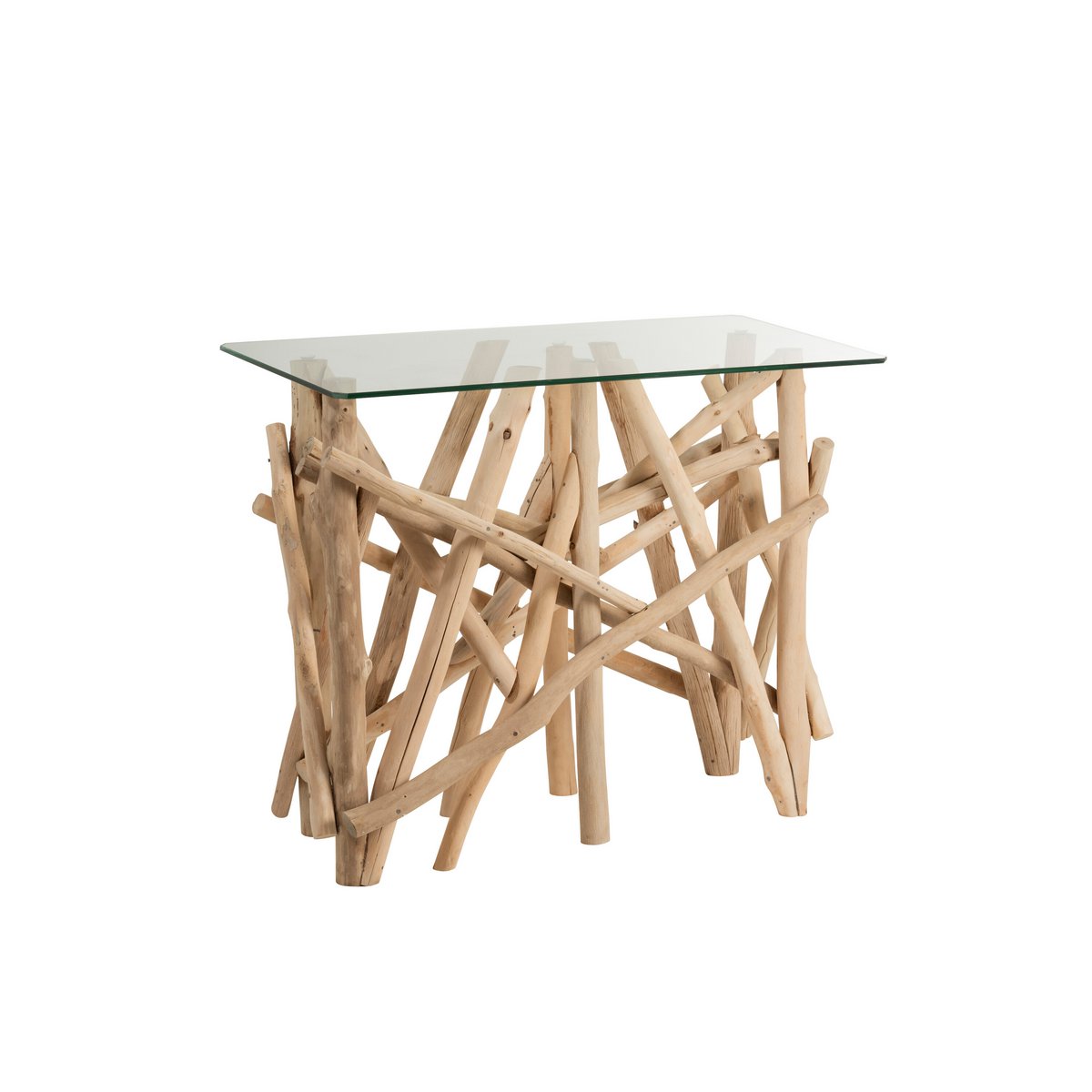 J-Line Console Rectangle Branches Bois/Verre Naturel