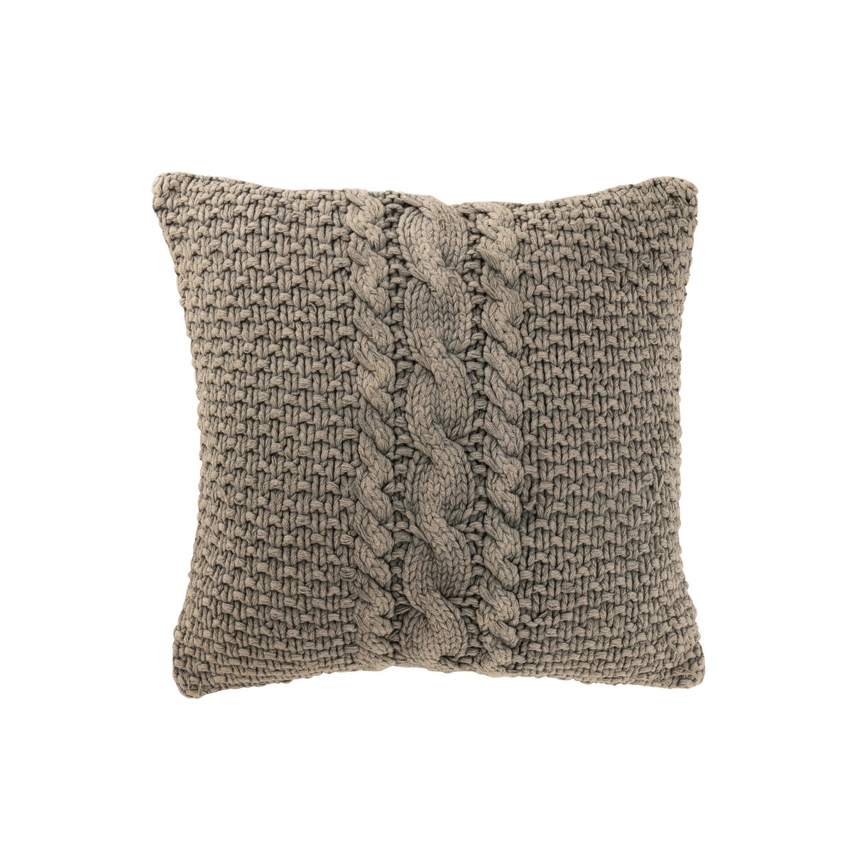 J-Line Coussin Tricot+Tresse Coton Lavé Gris