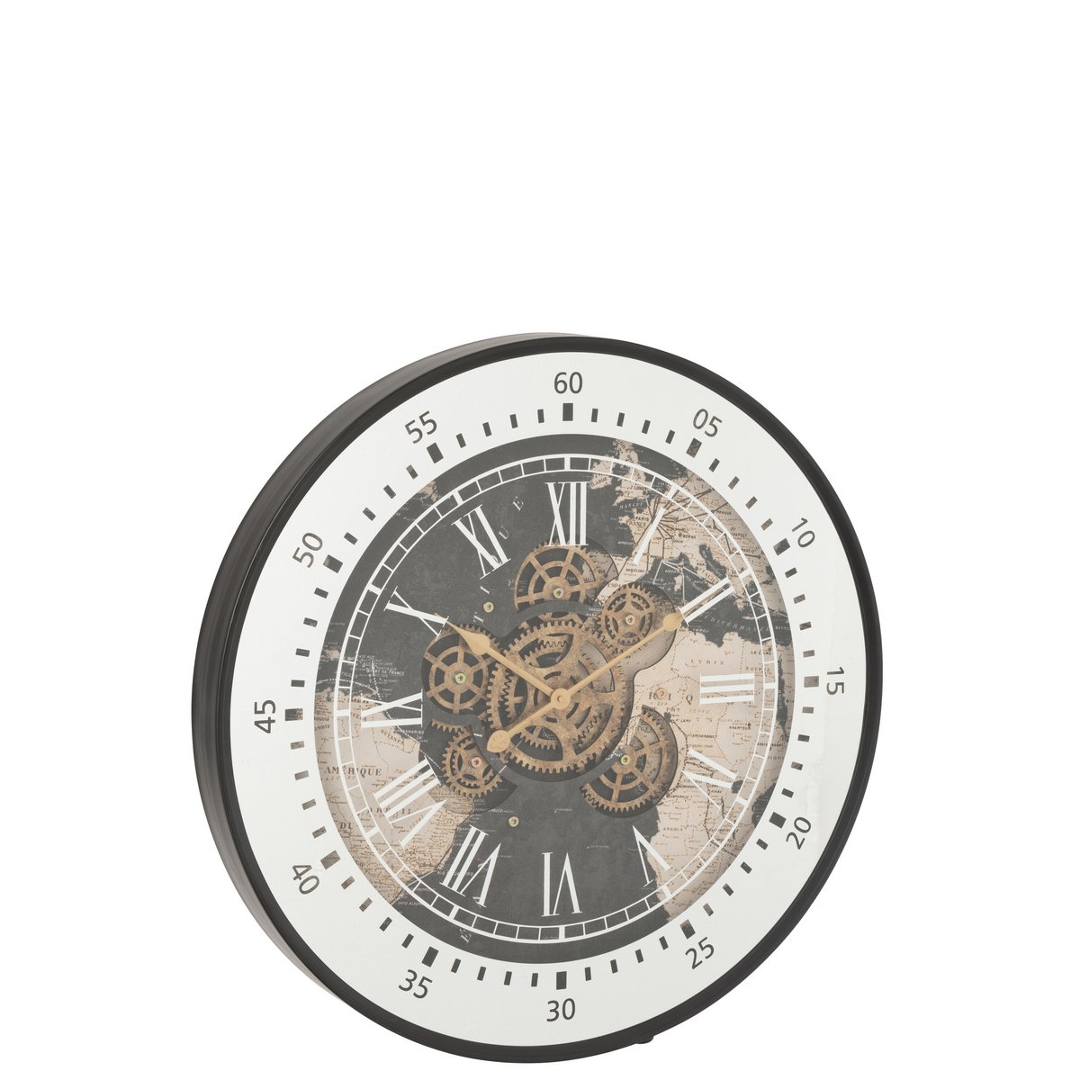 J-Line Horloge+Miroir Carte du Monde MDF Noir