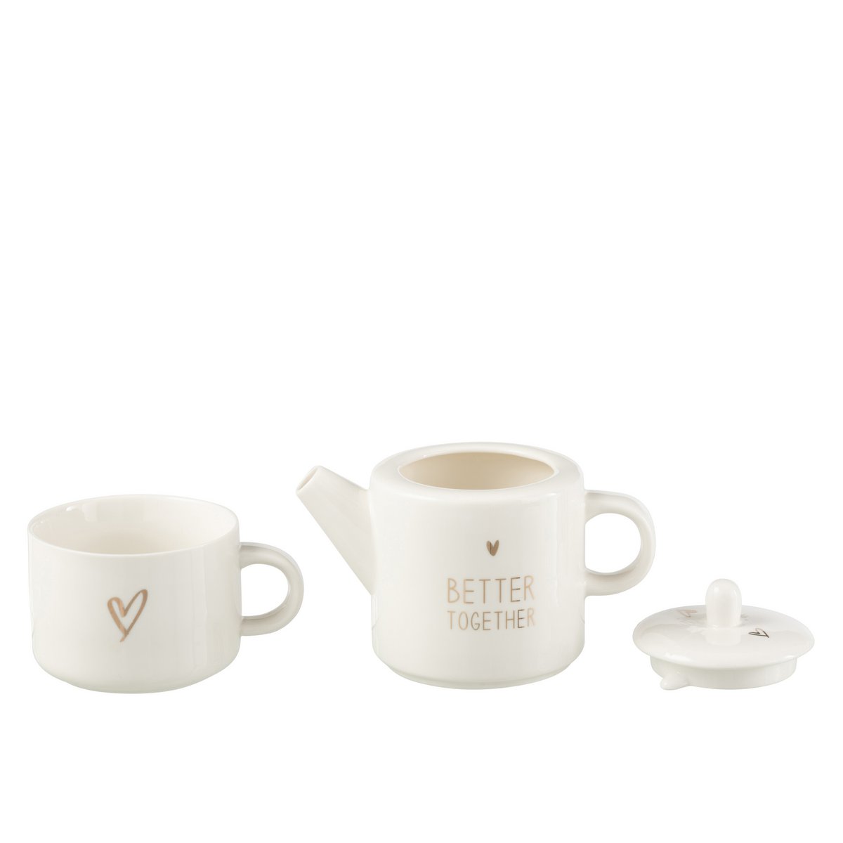 J-Line Thepot + Thetas Coffret Cadeau Coeur Céramique Blanc