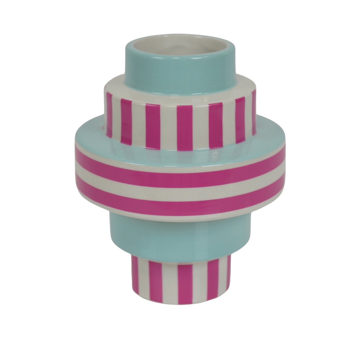 Vase - Stripe - Céramique - Vert/ Rose - 14,5x14,5x18cm