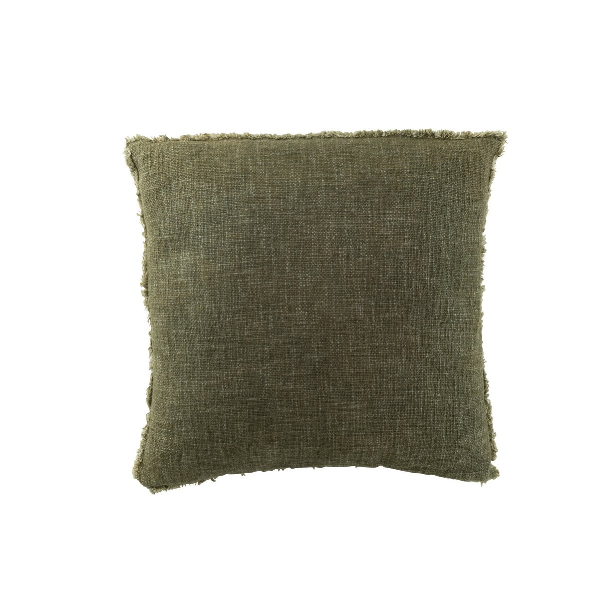 Coussin J-Line Bords Effilochés Polyester/Coton Vert Foncé