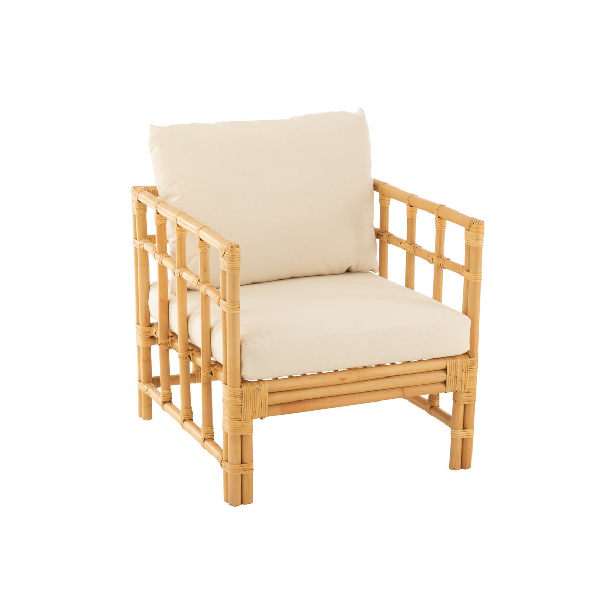 Fauteuil J-Line Elise + Kcoussin - rotin/textile - naturel/blanc