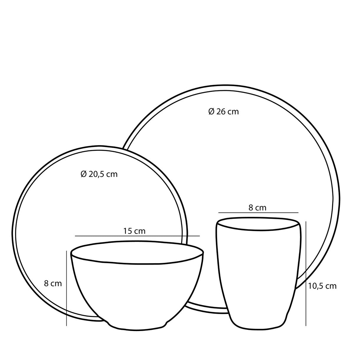 Tabo Service de Vaisselle 4 Personnes - Gris
